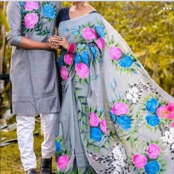 Couple set helf silk saree & panjabi - Picture 1 of 1